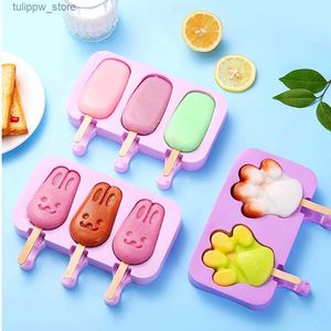 Outils de crème glacée Moule à popsicle en silicone Moule à crème glacée avec couvercle et bâtons Motif de griffe de lapin/ours Moule à chocolat Moule à sucettes glacées d'été L240319