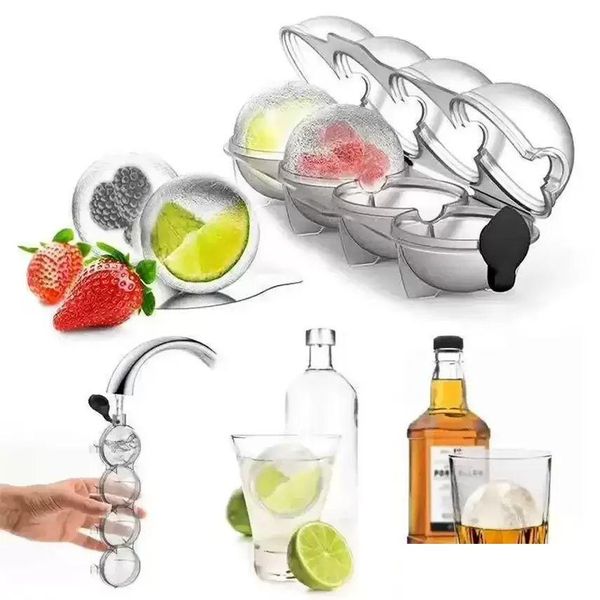 Outils de crème glacée Stock Round 4 Cavity Mod Ball Maker Diy Moule Plastique Whisky Cube Bar Bar accessoires Tool Drop Livrot Home Garden DHB9G