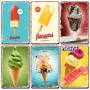 Ice Cream Vintage Metal Painting Retro Chocolate Matcha Cupcake Tinnen Tekenen Plaques Wall Decor voor Cafe Coffee Shop Club Restaurant 20cmx30cm Woo