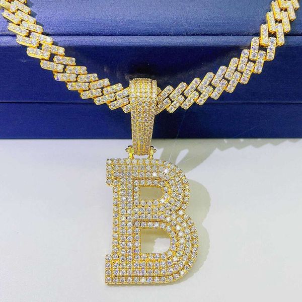 Collier Hip Hop Crystal Hip Hop Bijoux Bijoux anglais Alphabet Cuban Sterling Sier Pendant