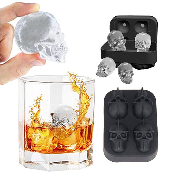 Ice Cube Maker Plateau 3D Crâne Silicone Moule Forme De Diamant 4Cavity DIY Machine À Glaçons Usage Ménager Cocktails Silicone pour Whisky Outil