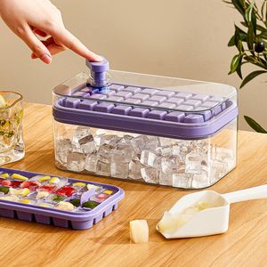 Ice Cube Maker With Storage Box Silicone Press Type Ice Cube Makers Ice Tray Making Mould For Bar Gadget Kitchen Accessories