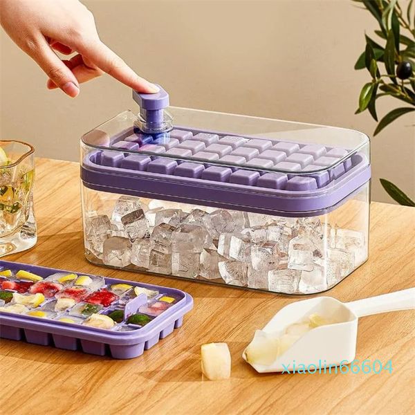 Eiswürfelbereiter mit Aufbewahrungsbox, Silikon-Presstyp, Eiswürfelbereiter, Eiswürfelbereiter, Herstellung von Formen für Bar-Gadget, Küchenzubehör