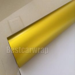 Ice GOLD Satin Chrome Vinyl wrap VOOR hele auto wrap met luchtbel voertuig wrap afdekfolie met lage kleefkracht 3M kwaliteit 250o