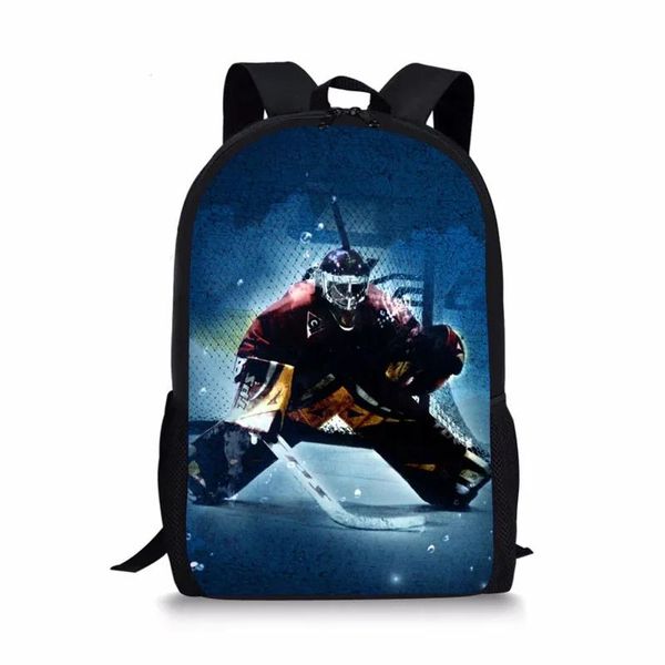 Sac d'école imprimé 3D de hockey sur glace pour garçons et filles, sac à dos pour enfants, sacs de livres pour étudiants, sac à dos sur le thème du sport, 16 pouces