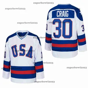 Maillot de hockey sur glace 1980 USA 30 CRAIG 17 O'CALLAHAN Couture Broderie Outdoor Sportswear Maillots Vêtements d'entraînement Blanc Bleu Nouveau