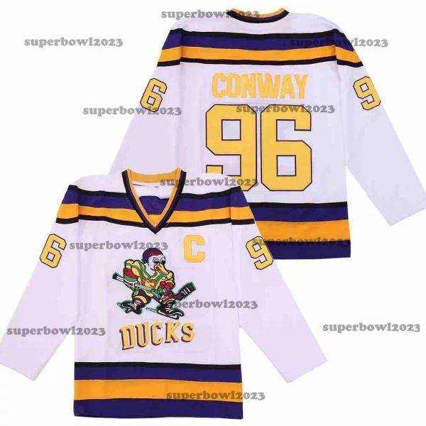 Jersey de hockey sobre hielo Mighty Ducks 99 BANKS 96 CONWAY 66 BOMBAY Costura bordada Ropa deportiva para exteriores Jerseys Verde Negro Blanco