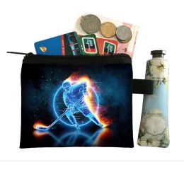 Ice Hockey Print Coin Purse Ice Field Sport Wallet Credit Card Oortelefoon Opbergtas Geld Muntzakken Zipper Pouch Leuke portemonnees