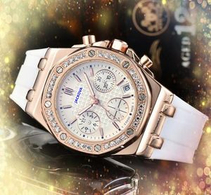 Ice-Out Bling Diamonds Ring Watch for Women Hip Hop 3 Eyes Dial Designer Quartz Watches Rubberen Band Business Polshorwatch Woman Gifts