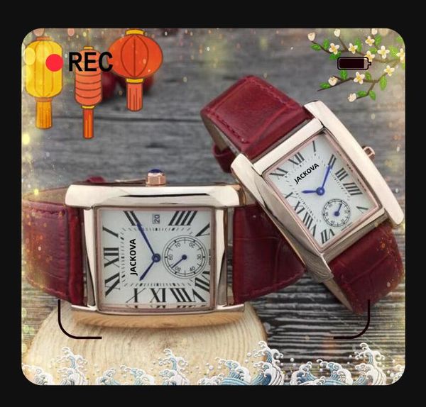 Ice-out Bling Rectangle Shape Lovers Watch Women Men Tank Series Roman Dial Realine cuir Business Business Quartz Movement Moude Couples Girl Girl Wristwatch Cadeaux