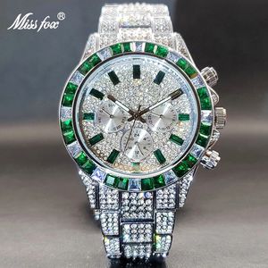 Ice Out Green Diamond Horloge Voor Mannen Merk Luxe Sport Stijl Chronograaf Heren Quartz Horloges Duurzaam Klok Goed Voor Waarde 240314