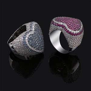 Ice Out Hartvorm Ringen Voor Mannen Mode Hip Hop Sieraden Verzilverd Pave Micro Hiphop Rings293J