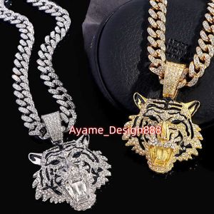 Ice Out Moissanite Diamond 925 zilveren 18K gouden leeuw tijgerkop handgemaakte aangepaste hanger voor mannen micro-ingelegde hip hop grote dieren hanger heren ketting