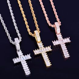 Ice Out Square Zirkon Heren Cross Pendant Necklace Rock Street Hip Hop Jewelry Three Colors for Gift245U