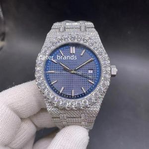 Ice out horloge mannen volledige diamanten horloges voor heren horloges blauw gezicht automatisch mechanisch horloge beweging waterdicht 42MM 15110296J