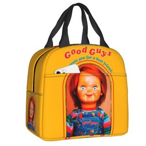 IJspakketten/isotherme tassen Chucky Retro -films Geïsoleerde lunchtassen voor kamperen Travel Good Guys Game Lekvrije thermische koeler Bento Box Vrouwen kinderen J230425