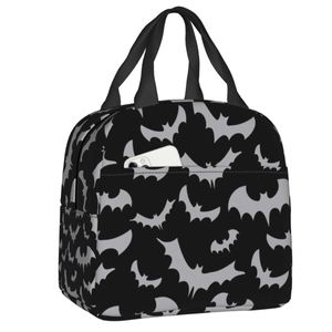 Ice Packs/Sacs isothermes Enchanted Bats In Light Grey On Black Sac à lunch isotherme pour femme Portable Goth Occult Witch Cooler Thermal Bento Box lunchbag J230425