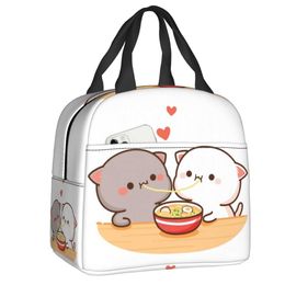 IJspakketten/isotherme tassen Peach en Goma Mochi Cat eten ramen thermische geïsoleerde lunchzakken vrouwen herstelbare lunchcontainer buitenopslag foodbox j230425