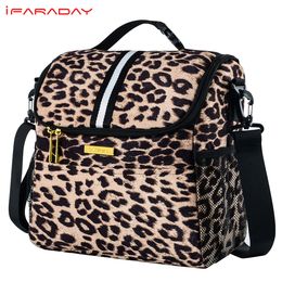 Paquetes de hielo Bolsas isotérmicas iFARANDY Almuerzo aislado para mujeres Caja de doble cubierta Tote refrigerador grande con correa para el hombro Leopardo 230321