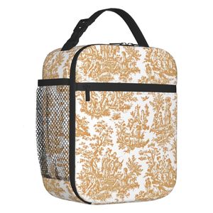 Ice PacksIsothermische zakken Toile De Jouy Thermisch geïsoleerde lunchtas Dames Frans motief Lichtbruin en wit Draagbare container voor school Voedseldoos 230830