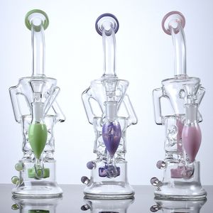 Melk roze groene paarse waterpaarwinkels dubbele recycler Fab Egg Roken Accessoires Dab Rigs Oil Rig Turbine Percolator met kom HR319