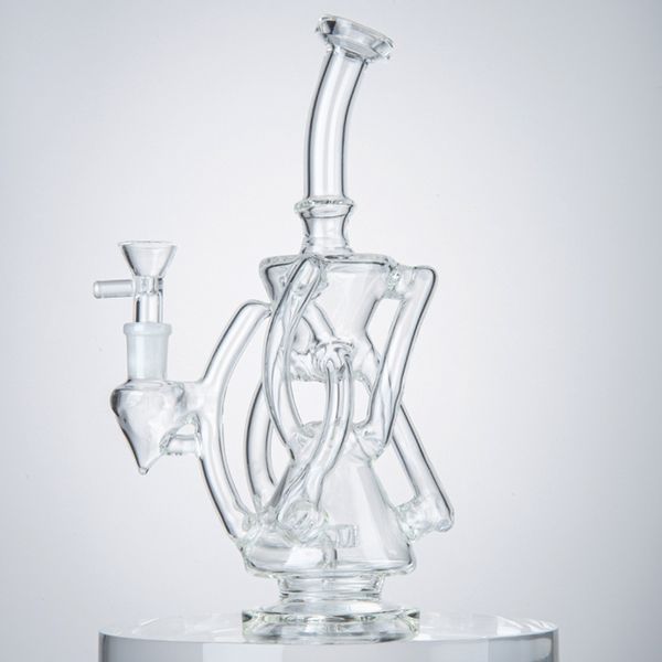 Venta al por mayor 10 pulgadas Clear Recycler Hookahs Ducha Perc Tuberías de agua Klein Bong con tazón 14 mm Bongs de vidrio hembra Pipa para fumar 7 tubos WP2197