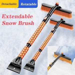 Grattoir à glace et brosse à neige extensible pour voiture Balai à neige télescopique multifonction 2 en 1 avec grattoir à glace Déneigement Tête de brosse pivotante à 360°