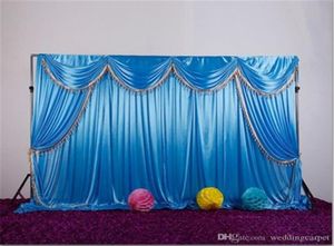 Tissu de mariage de la soie de glace avec des butin et du rideau de drapage à gland pour la scène de mariage de la scène anniversaire décoration 2367871
