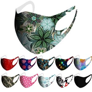 Masque facial Designer Camo Ice Silk Print Mather lavable Masques de bouche Black Starry Sky Firewor Cool Feed Cartoon Facemask Top Vente