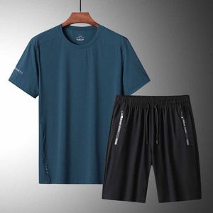 Seda de seda de hielo en línea set deportes set para hombre verano shorts de camiseta de manga corta que corren baloncesto transpirable