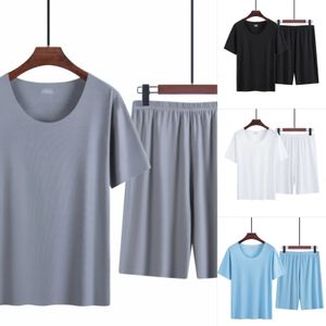 Ice Silk Pyjama's 2 Sets van heren Summer Huiskleding Set Modale shortsleeveved shorts grote maten T -shirtjongens 240428