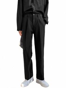 Pantalon en soie glacée pour hommes coréens Editi Trendy Printemps / Été Neuf points Petit pantalon de costume pour hommes Slim Fit et Dra Suit Pan I8CU #