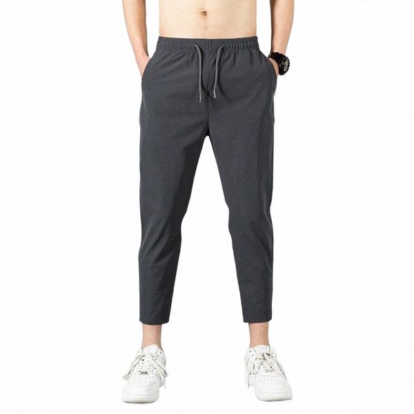 Pantalon décontracté en soie glacée à séchage rapide pour homme, Versi coréen, nouveau sport ample, petit pied, pantalon à 9 points, tendance pour hommes en été P2x8 #