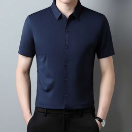 Ice Silk Summer Non reprocher pour une chemise de séchage rapide respirante sans couture, chemise d'affaires pour hommes à moitié à manches élastiques