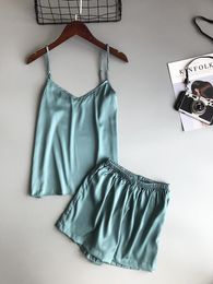 IJs zijde twinset nachtkleding koreaans effen kleur vrouwen pyjama's camisole pyjama set vrouw zomer vest shorts pak