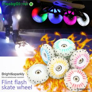 Patins à glace 8pcs Flint Spark Flash Skate Wheel 72mm 76mm 80mm Fire Stone Inline Roller Slalom Luminous Led Light Skating s 230504