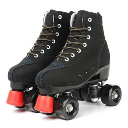 Schaatsen volwassen kunstmatige leerrol zwarte dubbele lijn vrouwen mannen twee schaatsenschoenen patines unisex pu 4 wielen l221014