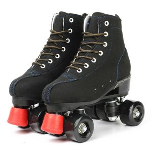 Patins à glace adulte en cuir artificiel rouleau noir Double ligne femmes hommes deux chaussures de patinage Patines unisexe PU 4 roues L221014