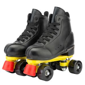 Patins à glace en cuir artificiel rouleau PU adulte Double ligne femmes hommes noir deux chaussures de patinage Flash 4 roues Patines blanches L221014