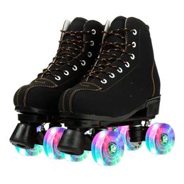 Patines de hielo zapatos de patinaje de cuero artificial 2 filas para mujeres de 4 ruedas para hombres
