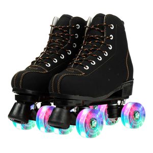 Skates de glace Chaussures de patinage en cuir artificiel 2 Row Adulte Femmes à 4 roues Men Flash Patines L221014