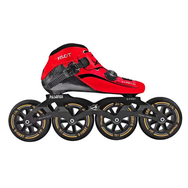 Patines de hielo PASENDI Inline Speed Roller 4 ruedas Negro Rojo Zapatos de patinaje Fibra de carbono PS Racing Skate para hombres y mujeres 230717