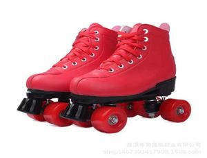 Skates de glace Couleur rouge PU Cuir Double Row Roule 4 Flash Roues de patine Patines Patines Femmes Adultes Training 2209289521859