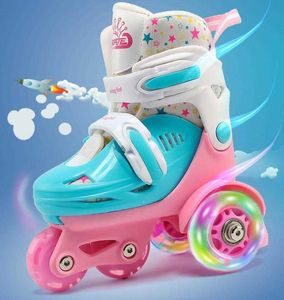 Patins à glace Roller Enfant Jeune Fille 4 Roues Baskets Chaussures Rose Blanc Flash Enfant Garçon Débutant en ligne Cadeau L221014