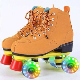 Schaatsen sport 4-wielbaan vervorming eenvoudige dubbele row roller pulle schoenen flashwiel quad skating l221014