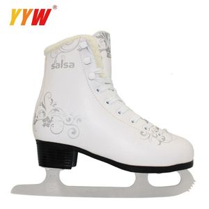 Patines de hielo Invierno Adulto niños Cuero Profesional Térmico Cálido Espesar Figura Zapatos Con Patín Tamaño cómodo 2843 230717