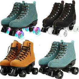 Schaatsen dames koehide lederen roller schaatsen schoenen schuiven inline quad sneakers training Europe size rij 4 wiel zwart l221014