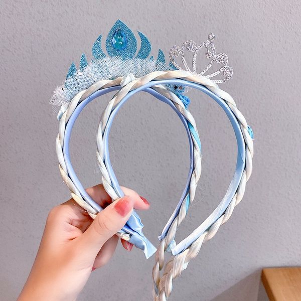 Peluca de hielo/nieve, trenzas, corona para niños, diademas de princesa, pinza para el pelo de copo de nieve de reina para niñas encantadoras, accesorios para el cabello para niños 0391