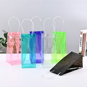 Sac à vin de glace avec poignée, pochette pliable en PVC transparent, sac refroidisseur à vin, manches de refroidissement pour Champagne, bière et boissons LX6245