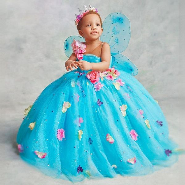 Iceblue Robes de fille de fleur perlées fleurs colorées robe de bal princesse robes de demoiselle d'honneur en tulle à plusieurs niveaux robe de fête d'anniversaire pour fille et mère CF009